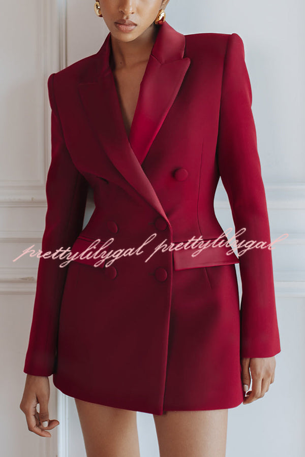 Modern Evening Gown Satin Lapel Button Long Sleeve Tuxedo-style Blazer Mini Dress