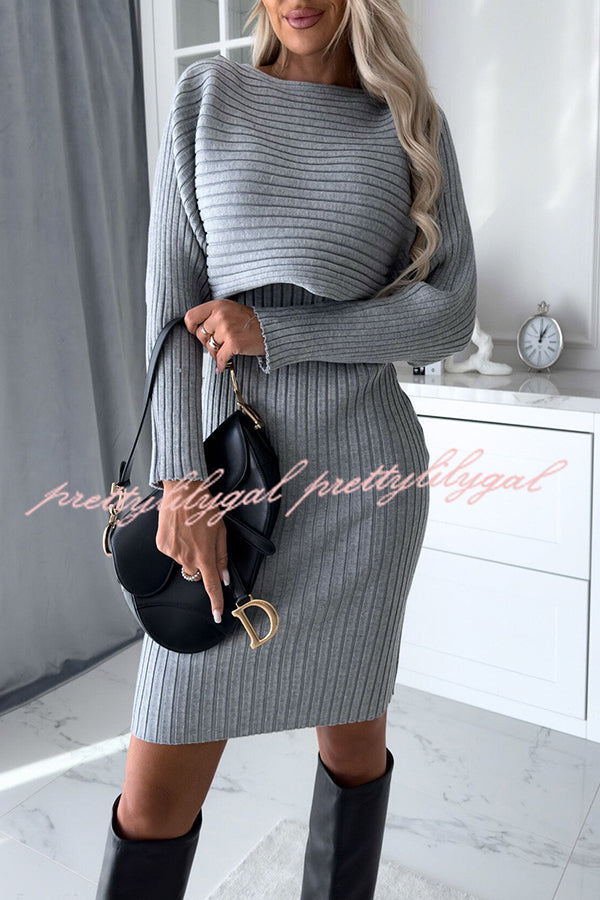 Striped Long Sleeved Top and Strappy Mini Dress Set