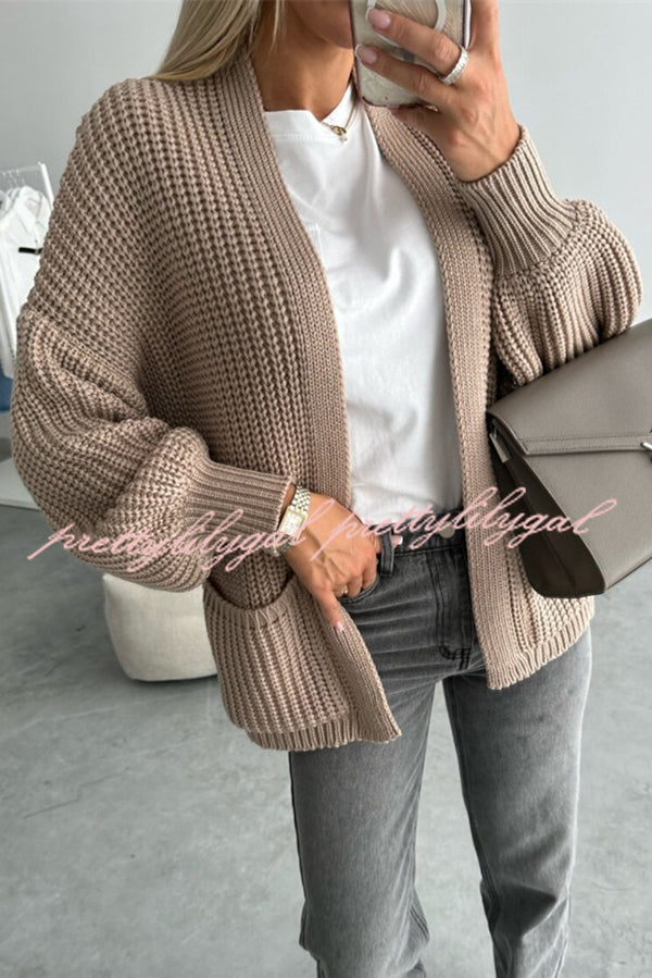 Solid Color V-neck Long-sleeved Casual Knitted Cardigan