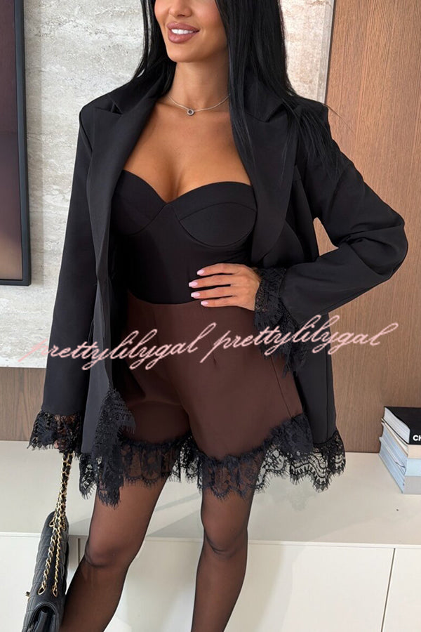 Amazing Items Lace Trim High Rise Elastic Waist Loose Mini Shorts