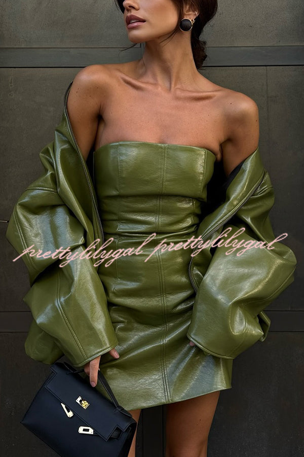 Sexy Tube Top Back Zipper Slim Leather Mini Dress