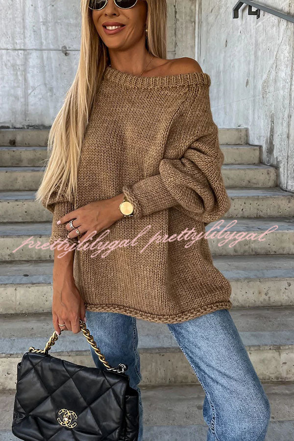 Casual Street Atmosphere Knit Wide Neck Loose Sweater