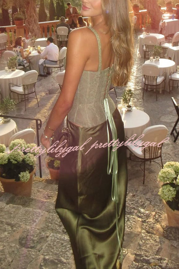 In A Fairytale Lace Corset Back Lace-up Slip Stretch Bodysuit