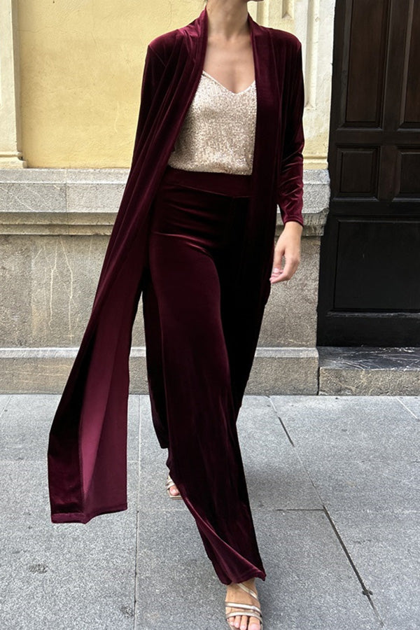 Rooice Velvet Stretch Waist Wide Leg Pants