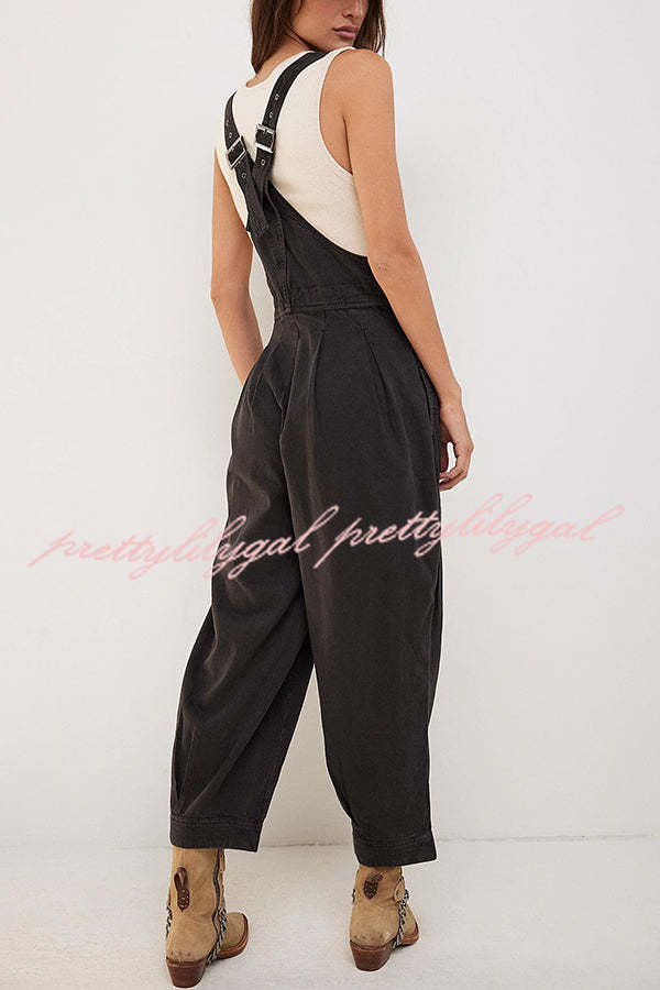 Fashionable Casual Side Pocket Button Loose Denim Overalls
