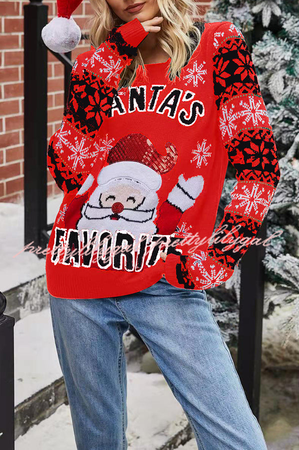 Christmas Print Crew Neck Long Sleeve Sweater