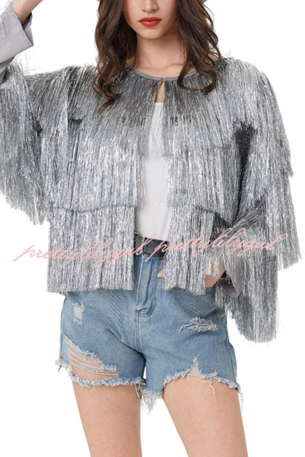 Start The Party Gold Foil Tassels Long Sleeve Jacket