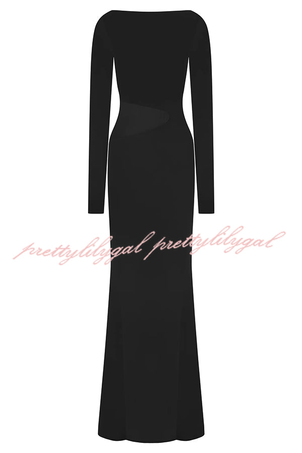 Fashion Long-sleeved Slim Sexy Hollow Slit Maxi Dress
