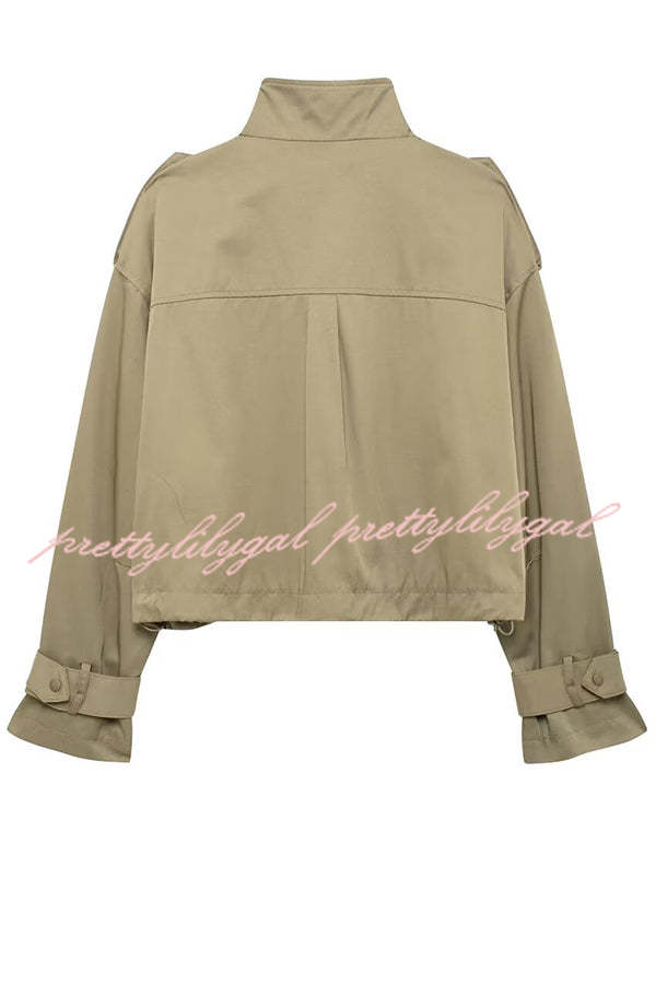 Classic Charm Strap Details Pocketed Cargo Style Zipper Loose Jacket