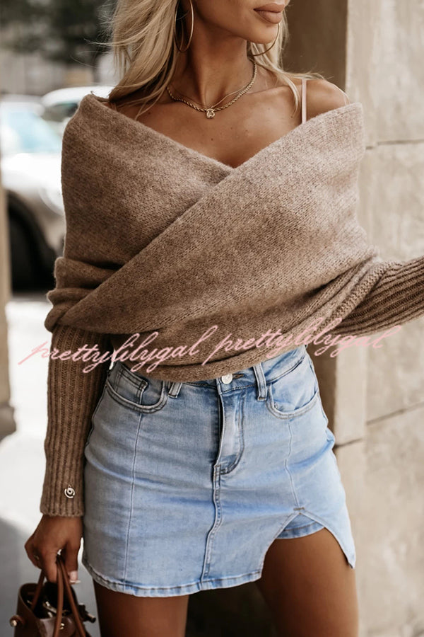 Warm in Two Ways Knit Off Shoulder Relaxed Poncho Sweater