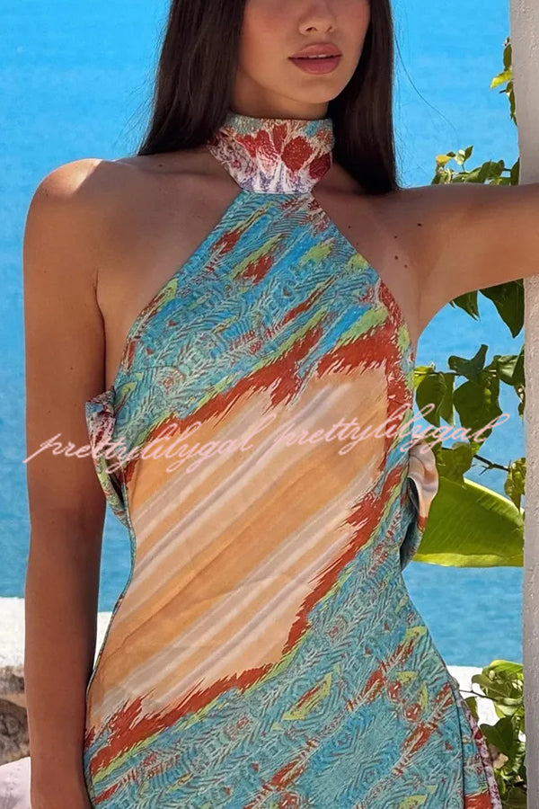 Unique Print Sexy Open Back Lace-Up Holiday Mini Dress
