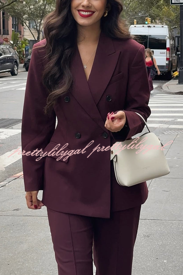 The Perfect Style Button Up Lapel Blazer and Pocketed Wide Leg Pants Set