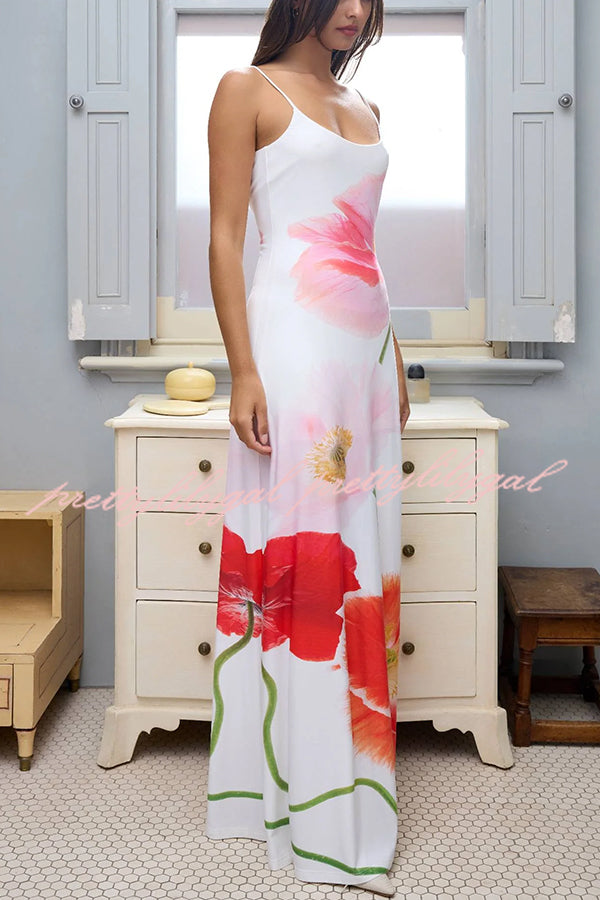 Romantic Beginnings Poppy Blossom Slip Stretch Vacation Maxi Dress