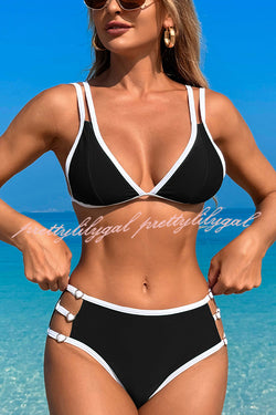 Contrast Color Lace-up Stretch Two-piece Bikini Swimsuit