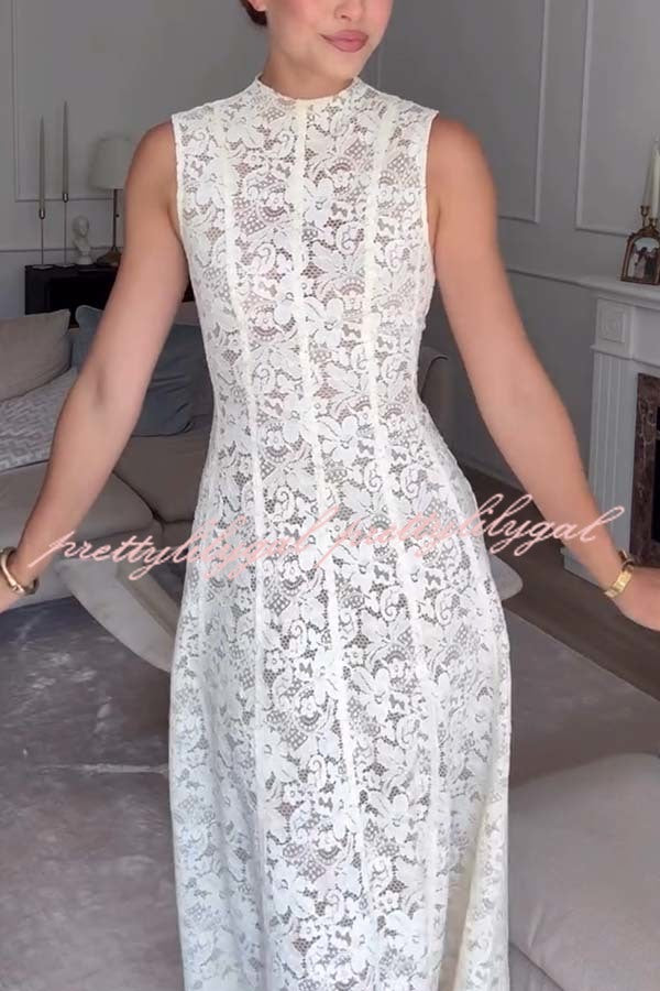 Lovestruck Babe Floral Lace Crew Neck Patchwork Waisted Design Maxi Dress