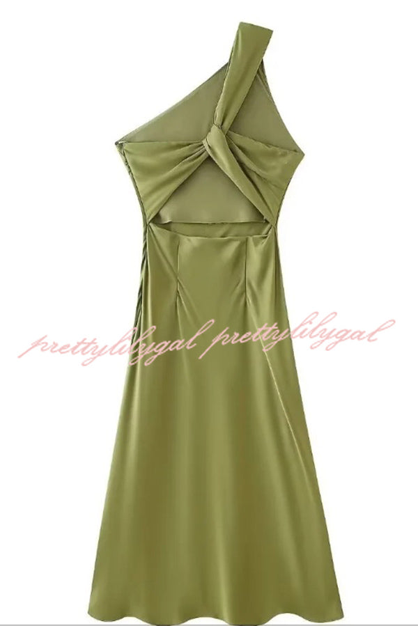 Satin Ombre One Shoulder Backless Fitted Maxi Dress