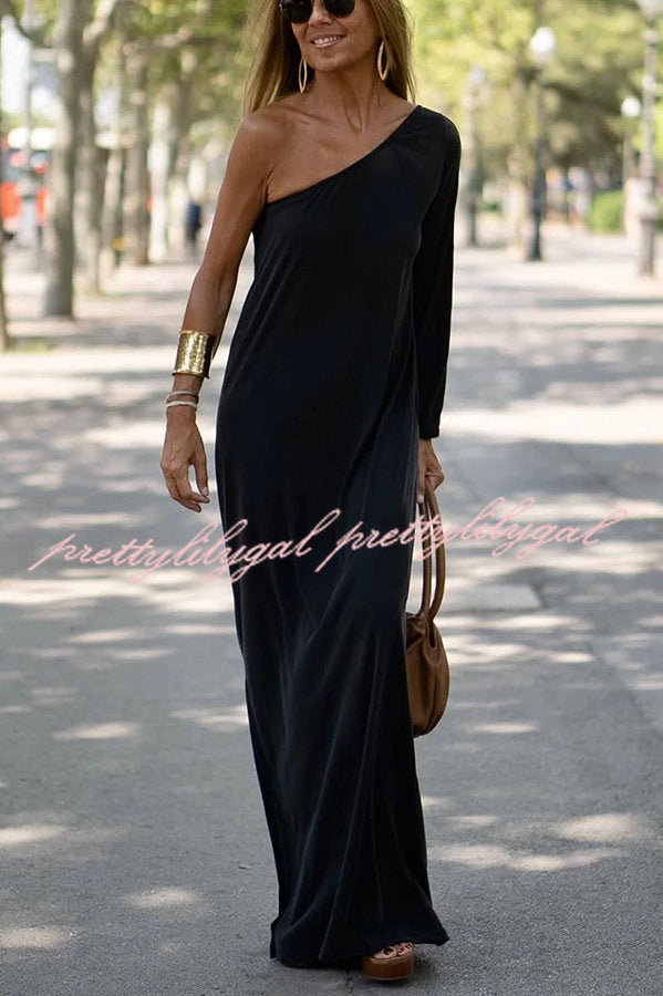 Side To Side One Shoulder Statement Maxi Dress