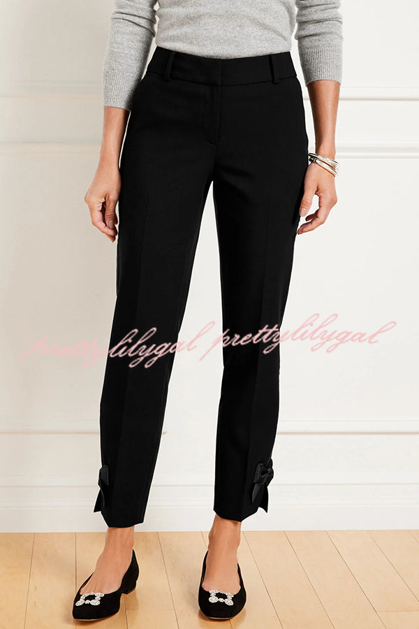 Add Elegance Side Bow Detail Pocketed Straight Ankle Pants