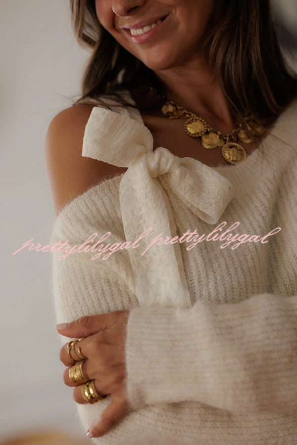 Solid Color Bow Tie Long-sleeved Casual Knit Sweater