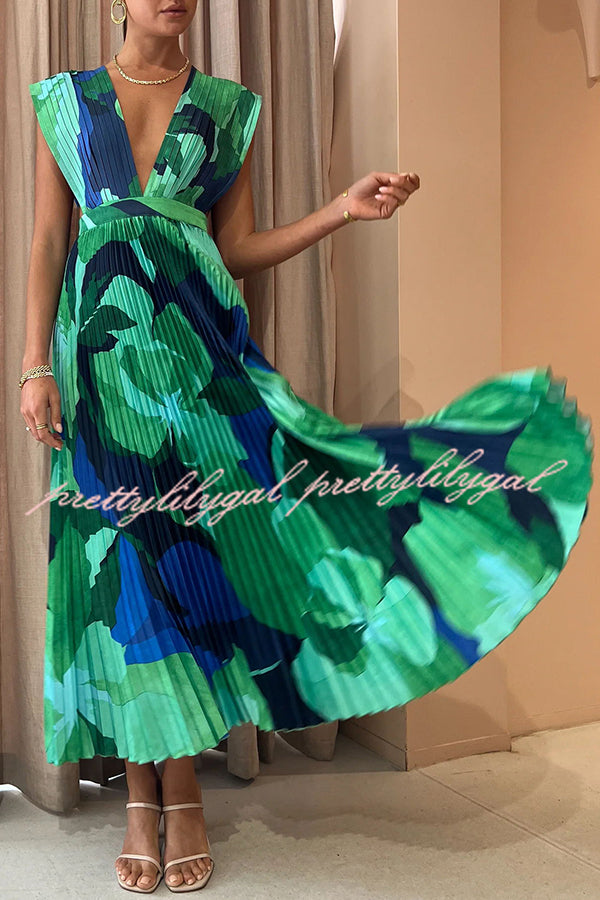 Lifetime of Love Capri Print Umbrella Pleated Maxi Dress