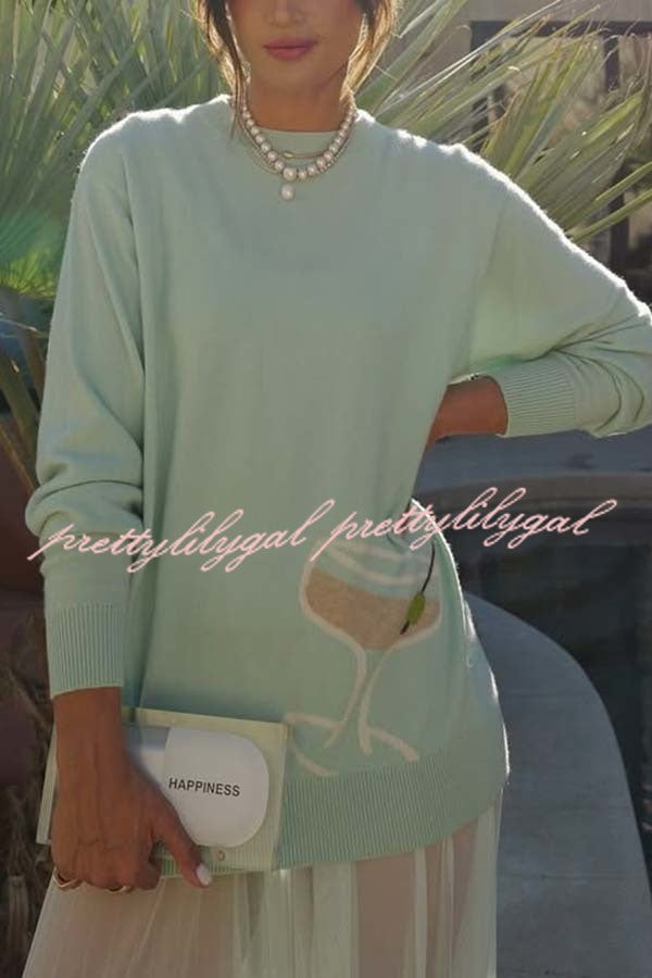 Tini Time Knit Unique Pattern Crew Neck Long Sleeve Casual Sweater