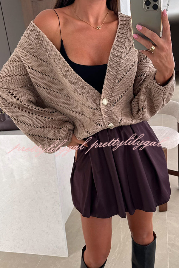 Fashion Hollow Knitted V-neck Button Loose Cardigan