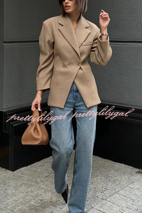 Solid Color Loose Lapel Long Sleeve Button Blazer