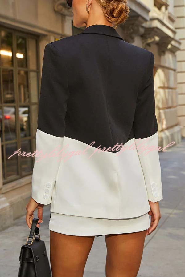 Enhance Look Colorblock Long Sleeve Pocket Lapel Blazer and And Mid Rise Mini Skort Set