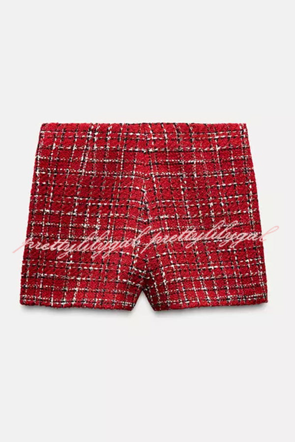 Fashionable Tweed Plaid Texture Casual Mini Skirt