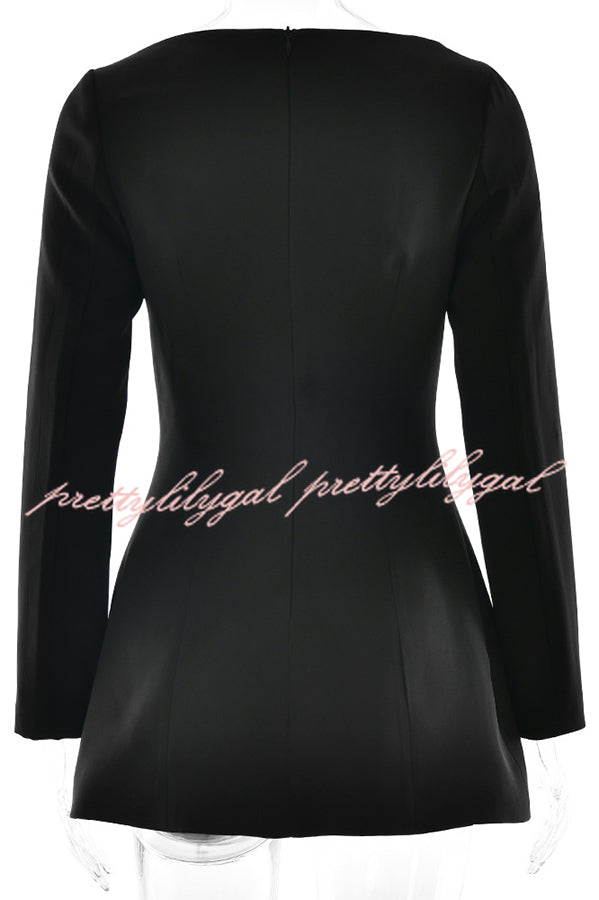 Budding Elegance Bow Detail Boat Neck Long Sleeve Mini Dress