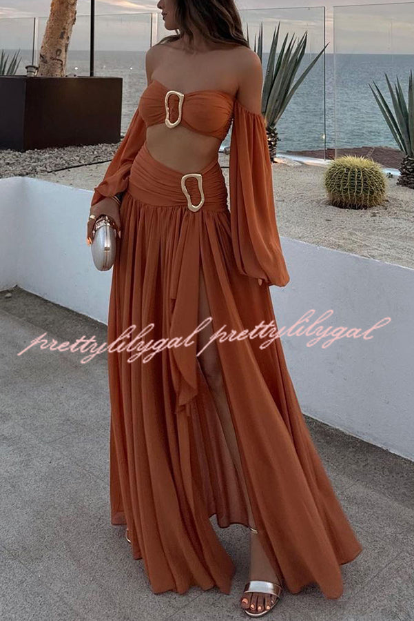 Vacation Chic Chiffon High Rise Flowy Asymmetrical Drape Maxi Skirt