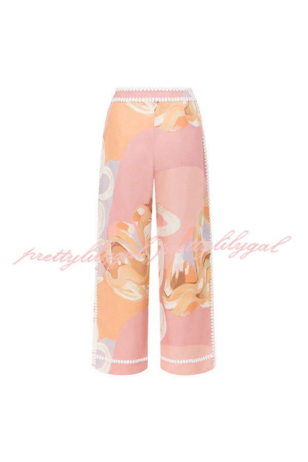 European Summer Linen Blend Ric Rac Trims High Rise Pocket Loose Pants