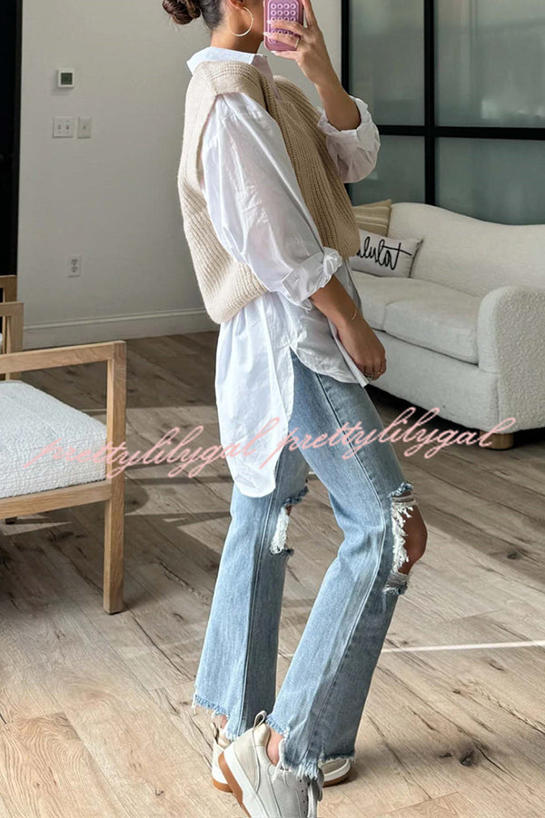 Solid Color V-neck Sleeveless Casual Loose Vest