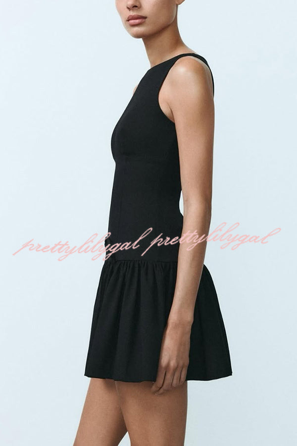 Solid Bow Round Neck Sleeveless Mini Dress