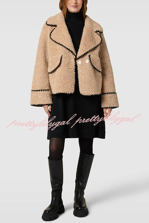 Lamb Wool Casual Lapel Loose Pocket Coat