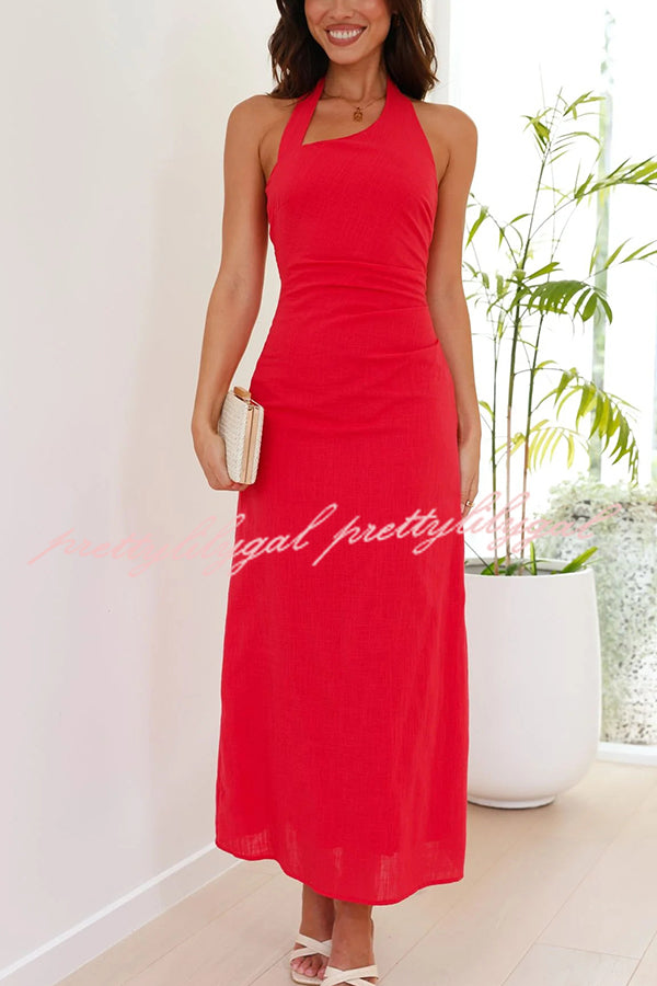 Solid Color Sleeveless Halter Neck Backless Slim Fit Maxi Dress