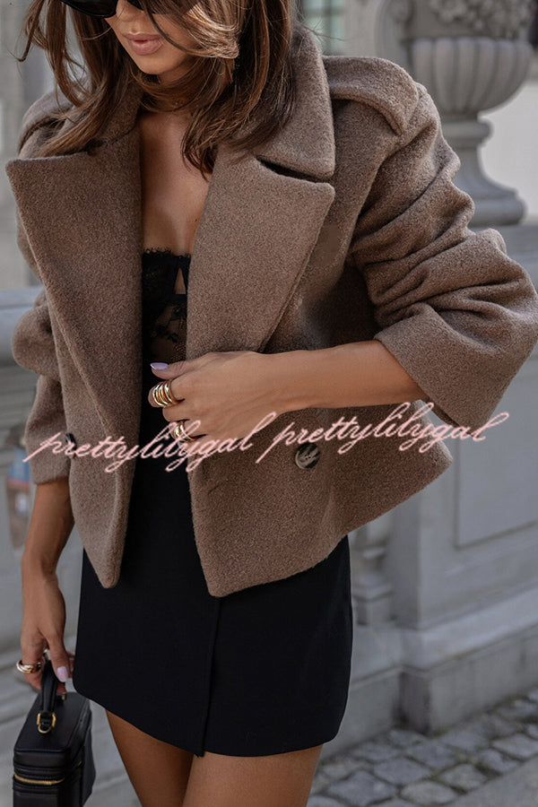 Fashionable British Lapel Long Sleeve Crop Jacket