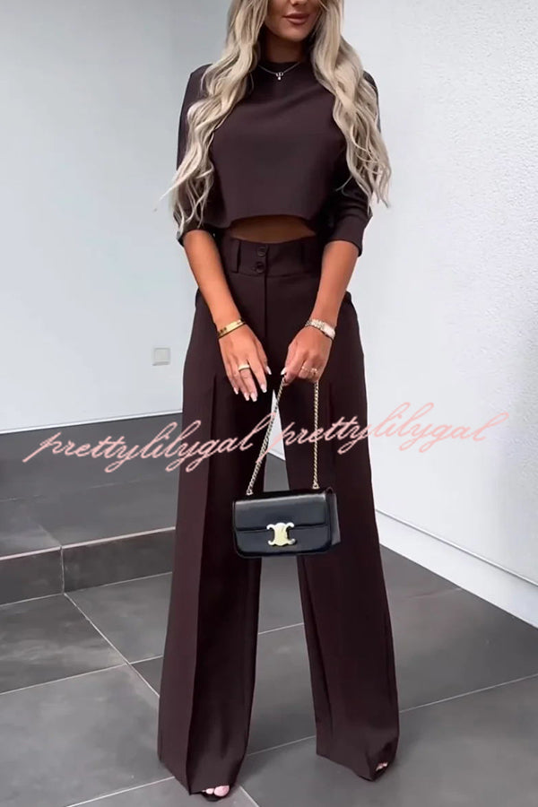 Luisa High Neck Half Sleeve Crop Top and High Rise Pocketed Flare Pants Set