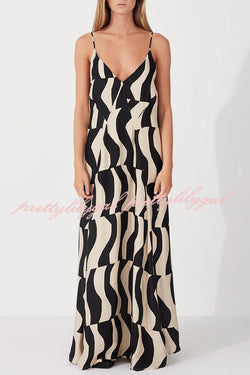 Flowing Elegance Geometric Print A-line Loose Maxi Dress