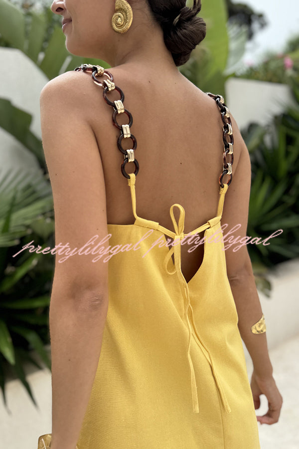 Travel Dreams Linen Blend Metal Ring Shoulder Strap H-line Mini Dress
