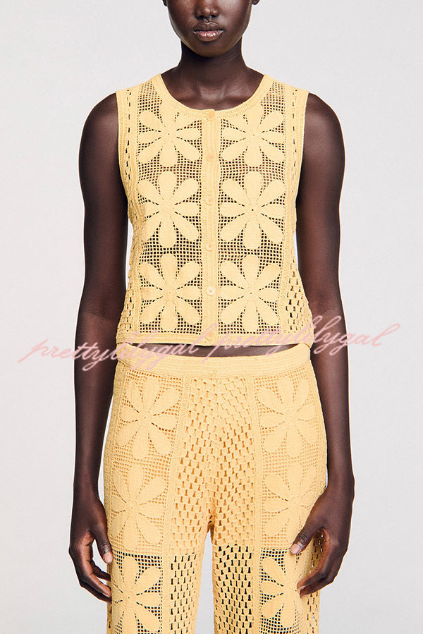 Fashion Embroidered Hollow Sleeveless Round Neck Knitted Vest