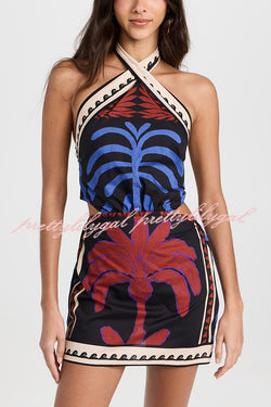 Unique Printed Sexy Halterneck Resort Beach Mini Dress