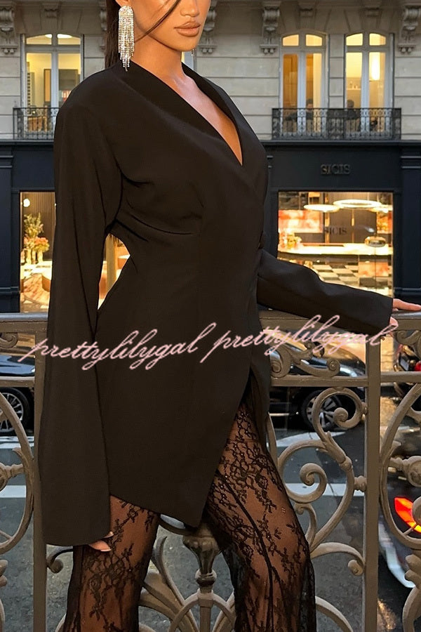 Feel Confident Collarless Single Button Long Sleeve Hourglass Blazer