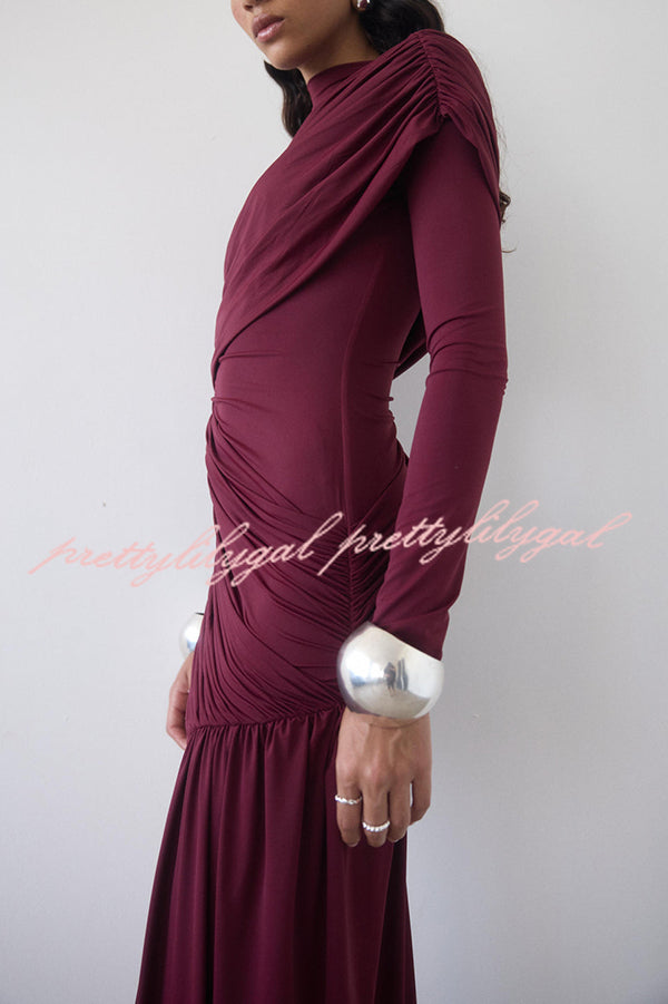 Solid Color Long-sleeved Pleated Slim-fit Elegant Ribbon Mini Dress