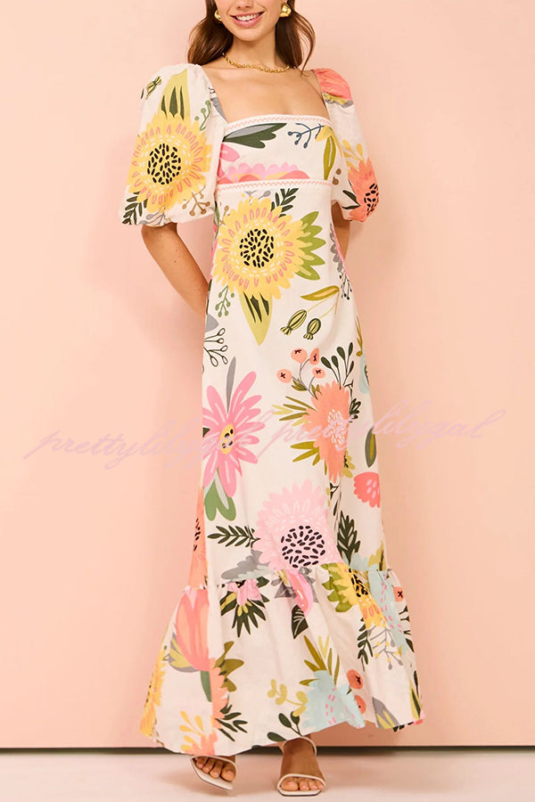 Looking for Sunshine Floral Print Square Neck Bubble Sleeve Maxi Dress prettylilygal Looking for Sunshine Floral Print Square Neck Bubble Sleeve Maxi Dress prettylilygal
