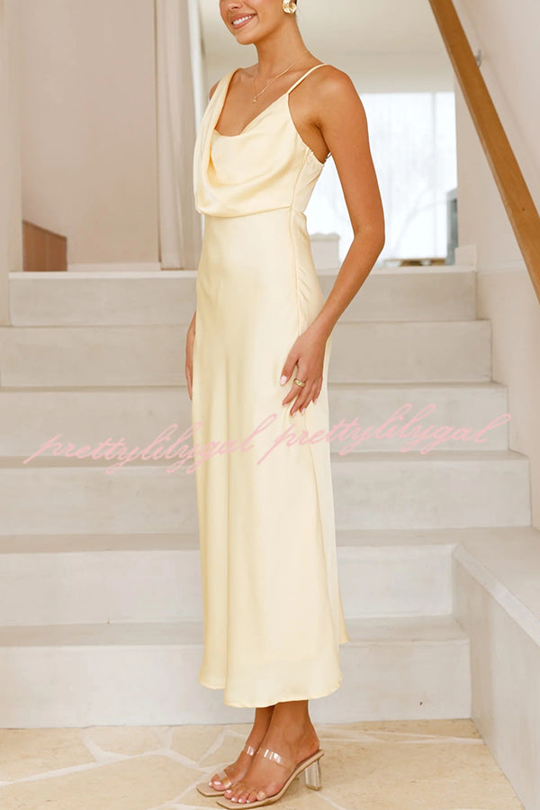 Satin Solid Color Elegant Sling Waist Open Back Maxi Dress