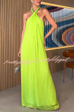 Ellise Chiffon Beads Halter Neck Backless A-line Maxi Dress