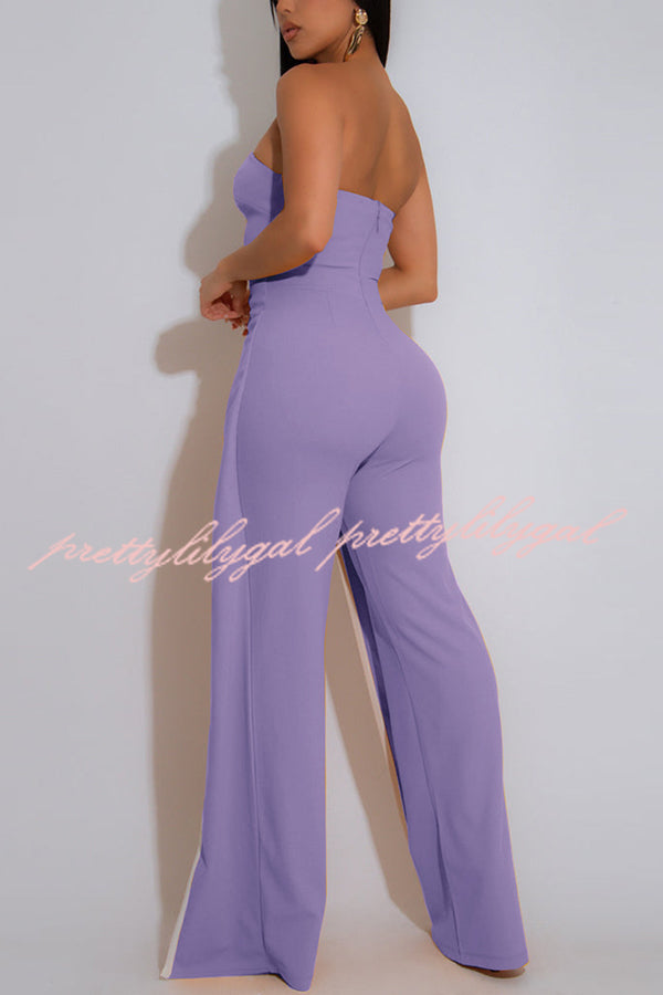 Fashionable Contrast Color Off-shoulder Metal Decoration Casual Elegant Jumpsuit