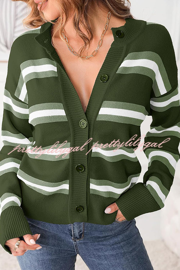 Colorblock Striped Knitted Long-sleeve Cardigan