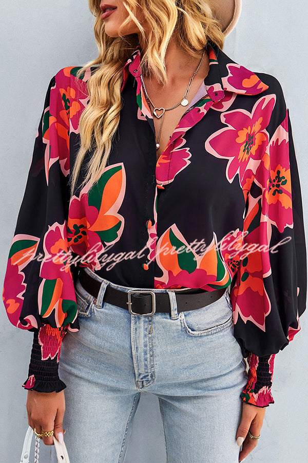 Contrast Unique Print Button Down Long Sleeved Shirt